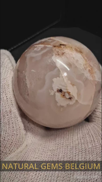 Natural Agate Sphere - 6 cm - Sakura agate - flower agate - beige to pinkish brown