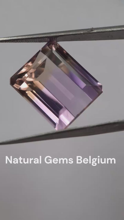 Natural purple and yellow Ametrine - 14.059 ct - AAA grade - octagon - certified natural