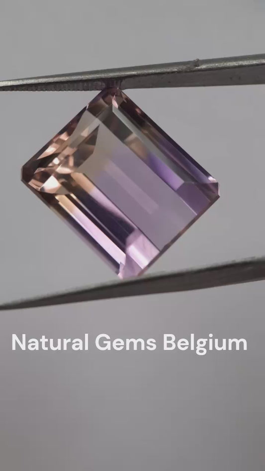 Natural purple and yellow Ametrine - 14.059 ct - AAA grade - octagon - certified natural