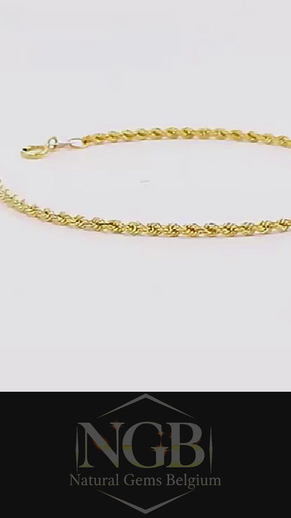 18K Gold Rope Chain Bracelet – Adjustable 15–18 cm | Luxury Yellow Gold Bracelet for Women | NGB Jewelry