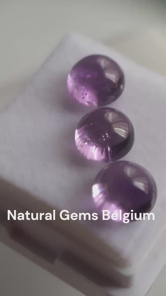 Natural purple Amethyst - set of 3 - 4.69 tcw - round cabochon - approx 7 x7 mm - unheated