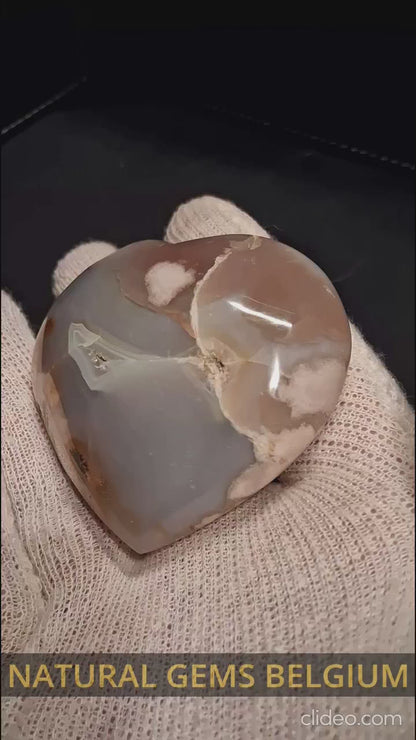 Natural Agate Palmstone - heart - 6x6 cm - cherry blossom agate