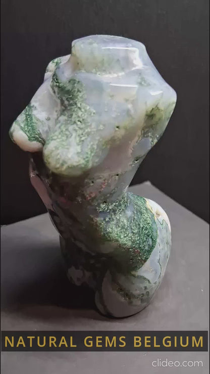 Agate naturelle - Torse sculpté à la main - 8 cm de haut - agate mousse - torse de femme