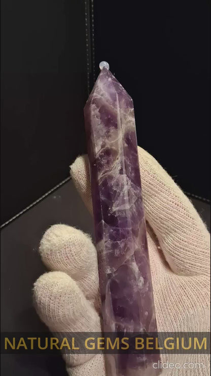 Natural Amethyst tower - dream amethyst - 15 x 2.2 cm - hexagon tower - inequal base