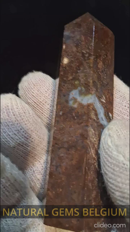 Natural Brown Agate tower - 9.7 cm - brown agate with blue agate vains