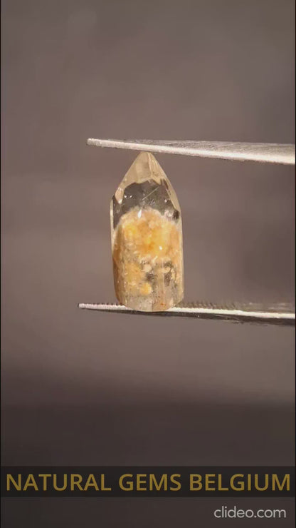 Crystal point of Phantom Quartz - Yellow to orange inclusions - collectors item