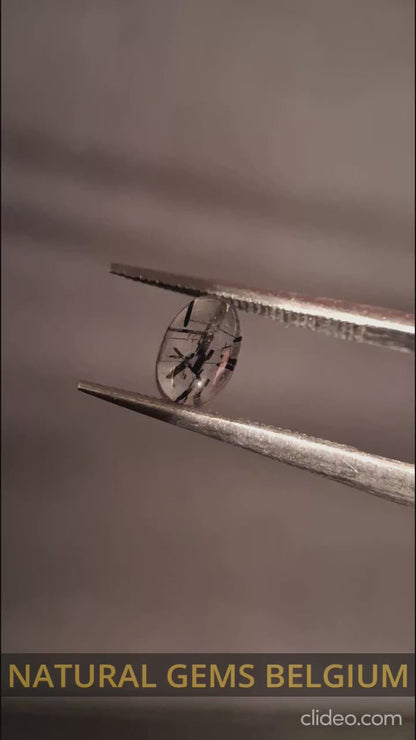 Natural Rutilated Quartz - oval cabochon - black rutile quartz - 0.455 ct