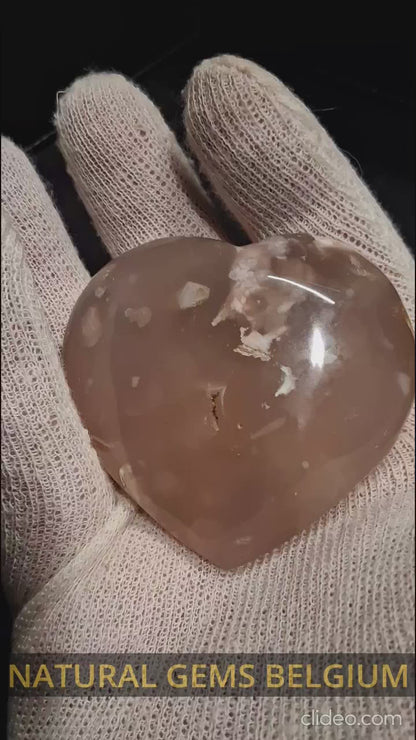 Natural Agate Palmstone - heart - 6x6.5 cm - cherry blossom agate
