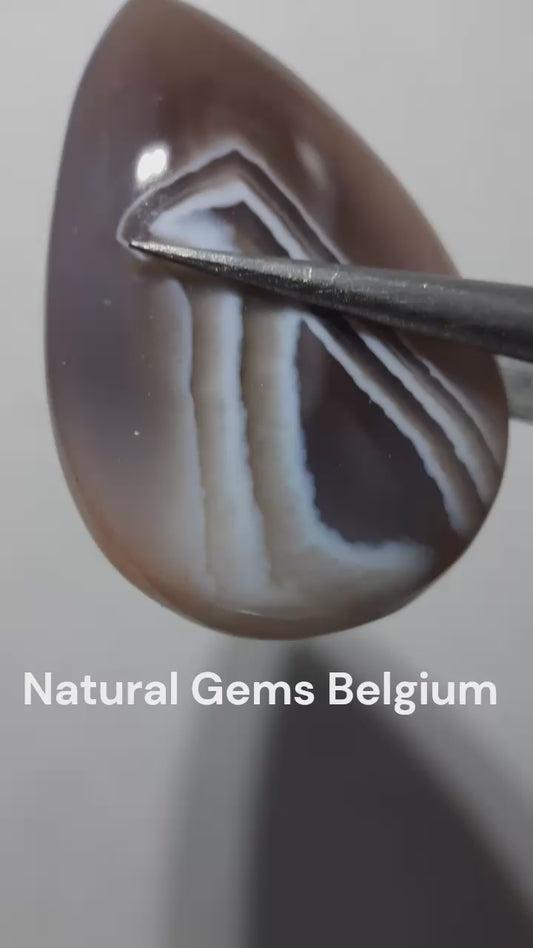 Natural purplish brown and white Botswana Agate - 21.47 ct - pear Cabochon - unique - certified by NGB