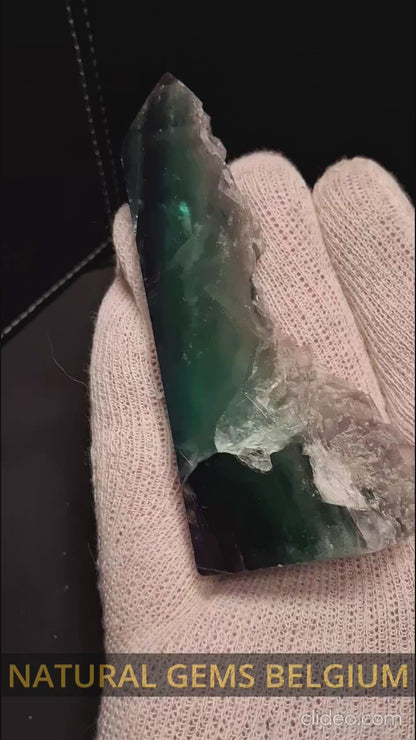 Bicolor fluorite Tower - 10 cm high - Fluorite crystal tower Druzy Pockets - green with purple accents