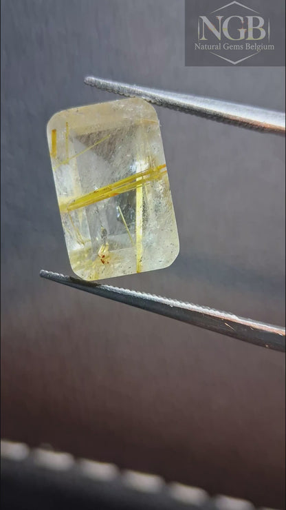 Quartz rutile doré naturel – Pierre gemme octogonale de 3,855 ct – 11,9 × 7,8 mm
