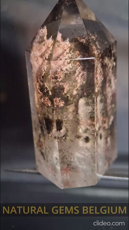 Crystal point of Phantom Quartz - multicolored scenic - hexagon - 3.8 cm