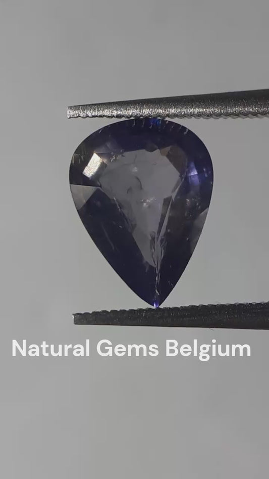 Natural Violet Bluet Iolite - 1.12 ct - pear - unheated - certified by NGB