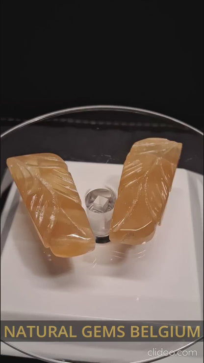 Natural Fluorite - yellow - pair of leaves - 80 ct - handcarved