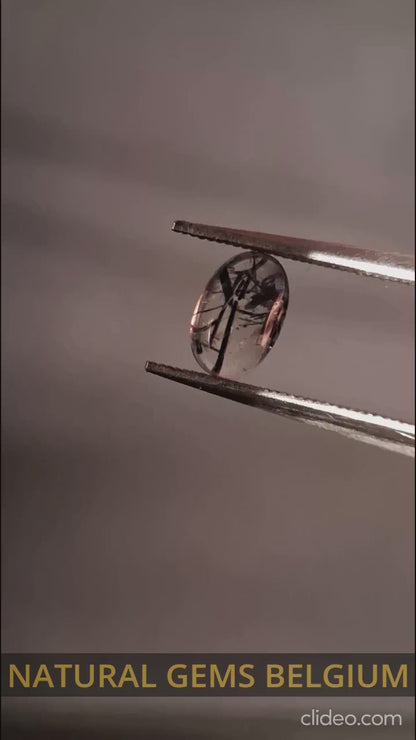 Natural Rutilated Quartz - oval cabochon - black rutile quartz - 0.480 ct