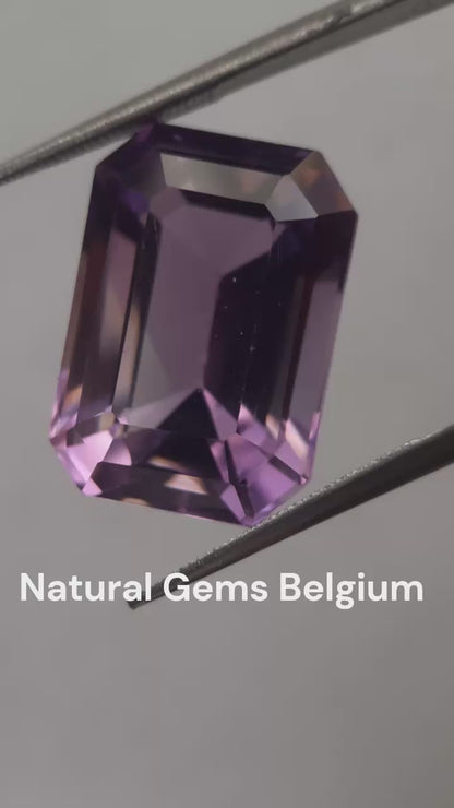 Natural light and medium purple Amethyst - 13.77 ct - octagon - unheated - certified by NGB