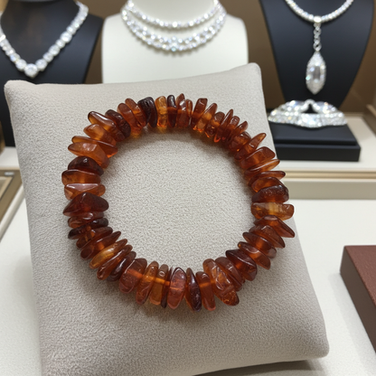 Baltic Amber Chip Bracelet 10 mm – Natural Dark Honey Amber Bead Bracelet - Natural Gems Belgium