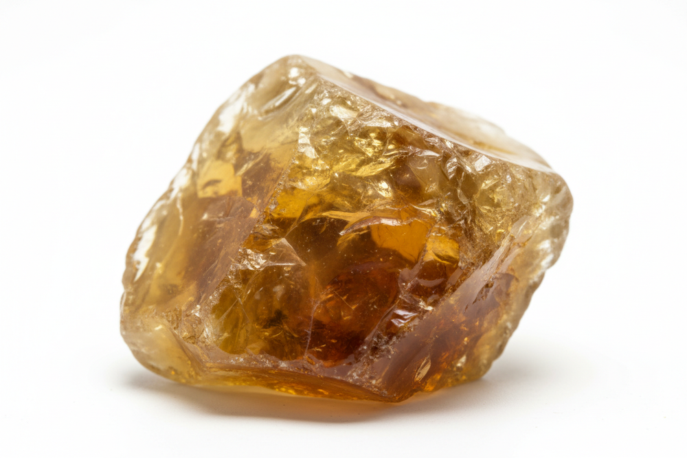 rough citrine for faceting on white background