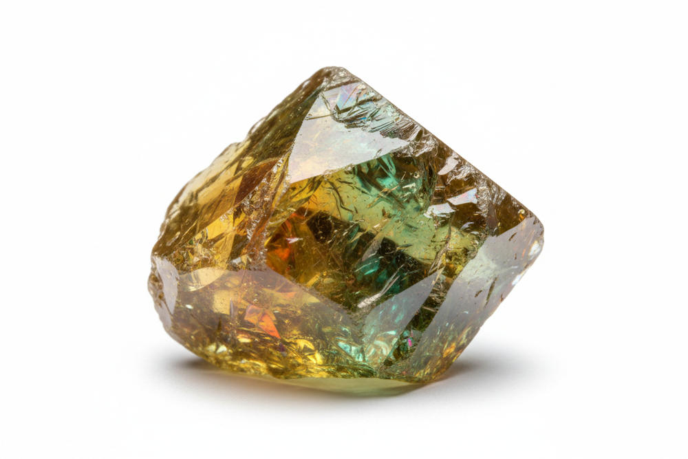 rough piece of sphene of high quality on white background