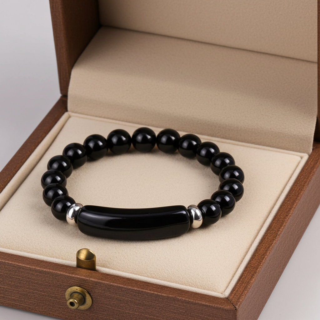 Beaded Bracelet with bridge - Onyx - 8mm - black onyx charm bracelet - Natural Gems Belgium