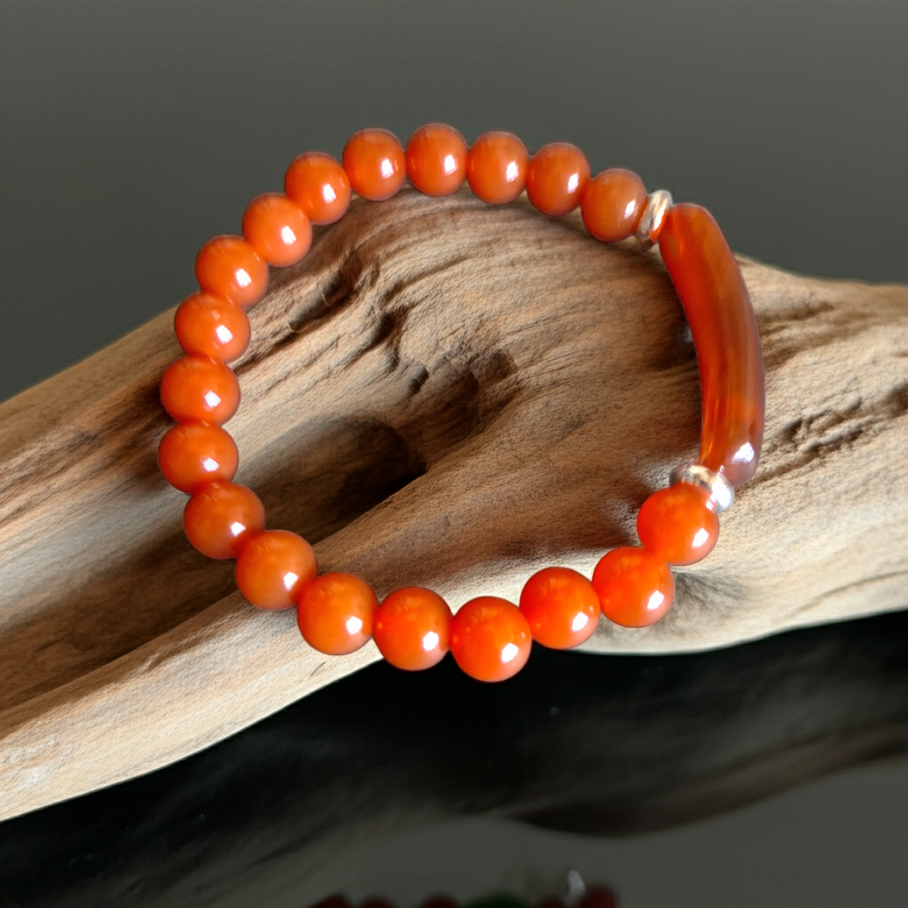 Beaded Bracelet with bridge - Red Agate - 8mm - Red charm bracelet - Natural Gems Belgium