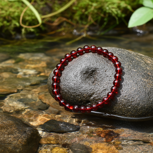 Natural Red Amber Bead Bracelet 5 mm – Genuine Cherry Amber Gemstone Bracelet