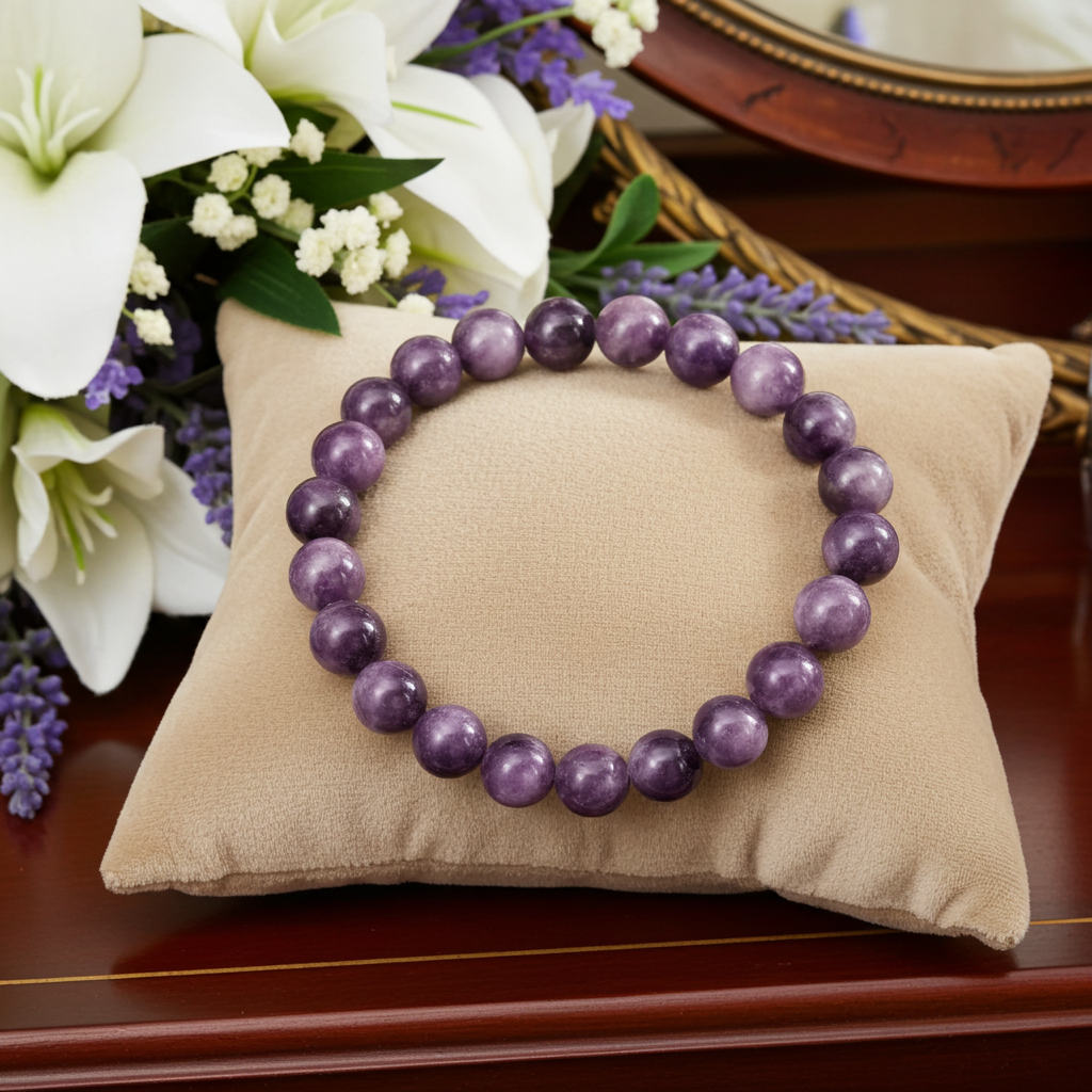 Lepidolite Bead Bracelet 8 mm – Natural Purple Lepidolite Gemstone Bracelet - Natural Gems Belgium