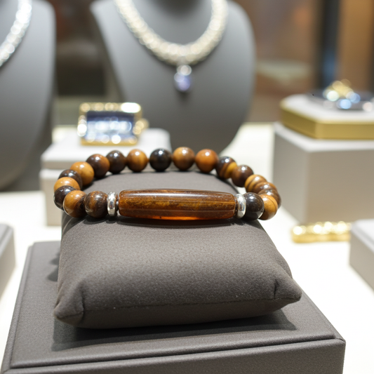 Beaded Bracelet with bridge - Tiger Eye - 8mm - Yellow brown charm bracelet - Natural Gems Belgium