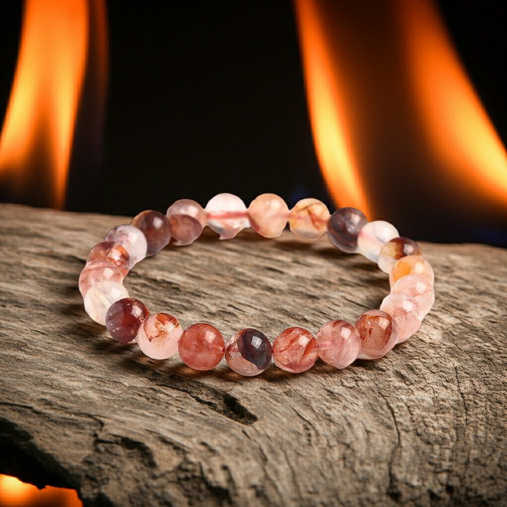 Red Fire Quartz Bead Bracelet 10 mm – Natural Hematoid Quartz Gemstone Bracelet - Natural Gems Belgium