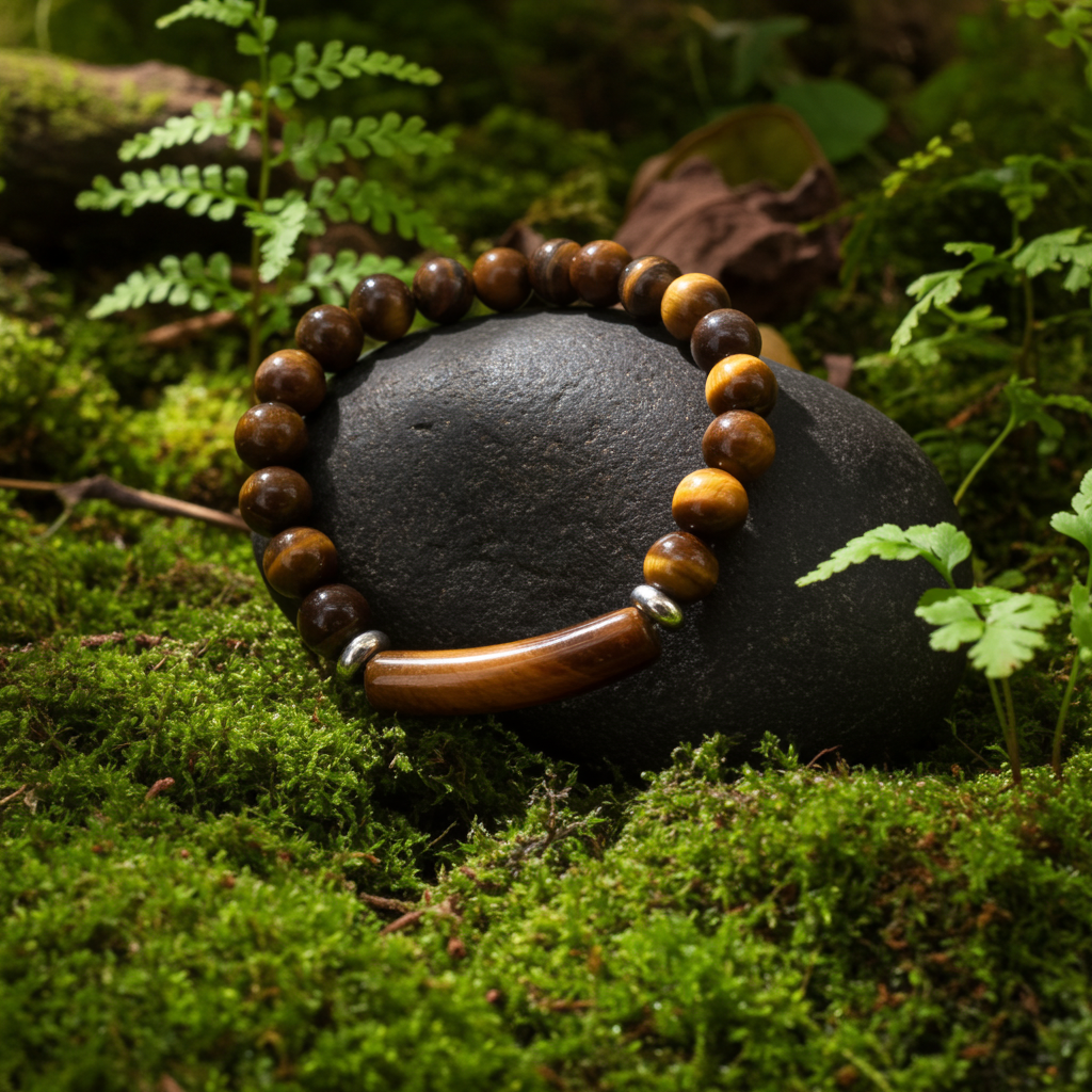 Beaded Bracelet with bridge - Tiger Eye - 8mm - Yellow brown charm bracelet - Natural Gems Belgium